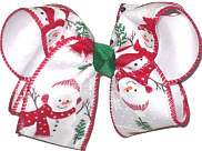 Large Snowmen over White Double Layer Overlay Bow